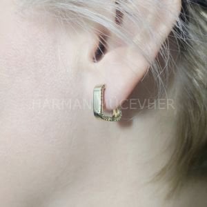 Altın Geome Kare Küpe