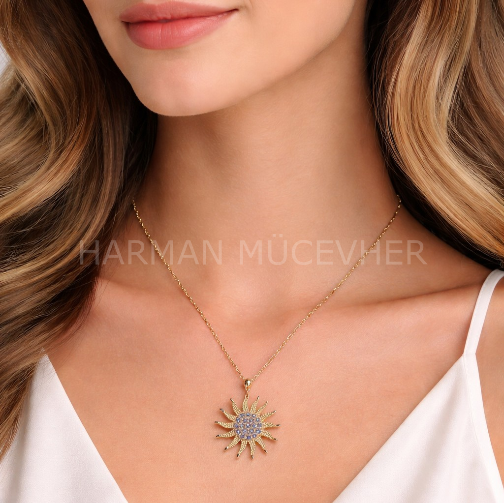 Altın Taşlı Güneş Kolye